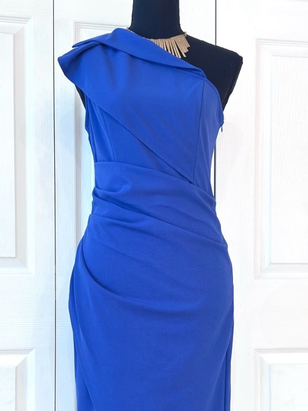 JJ HOUSE ~ Women’s Royal blue one shoulder dress with abstract lines size M - Picture 5 of 10